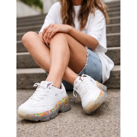 SKECHERS x Jen Stark White Rainbow Platform Sneakers Women's Size 10 - Picture 3 of 9